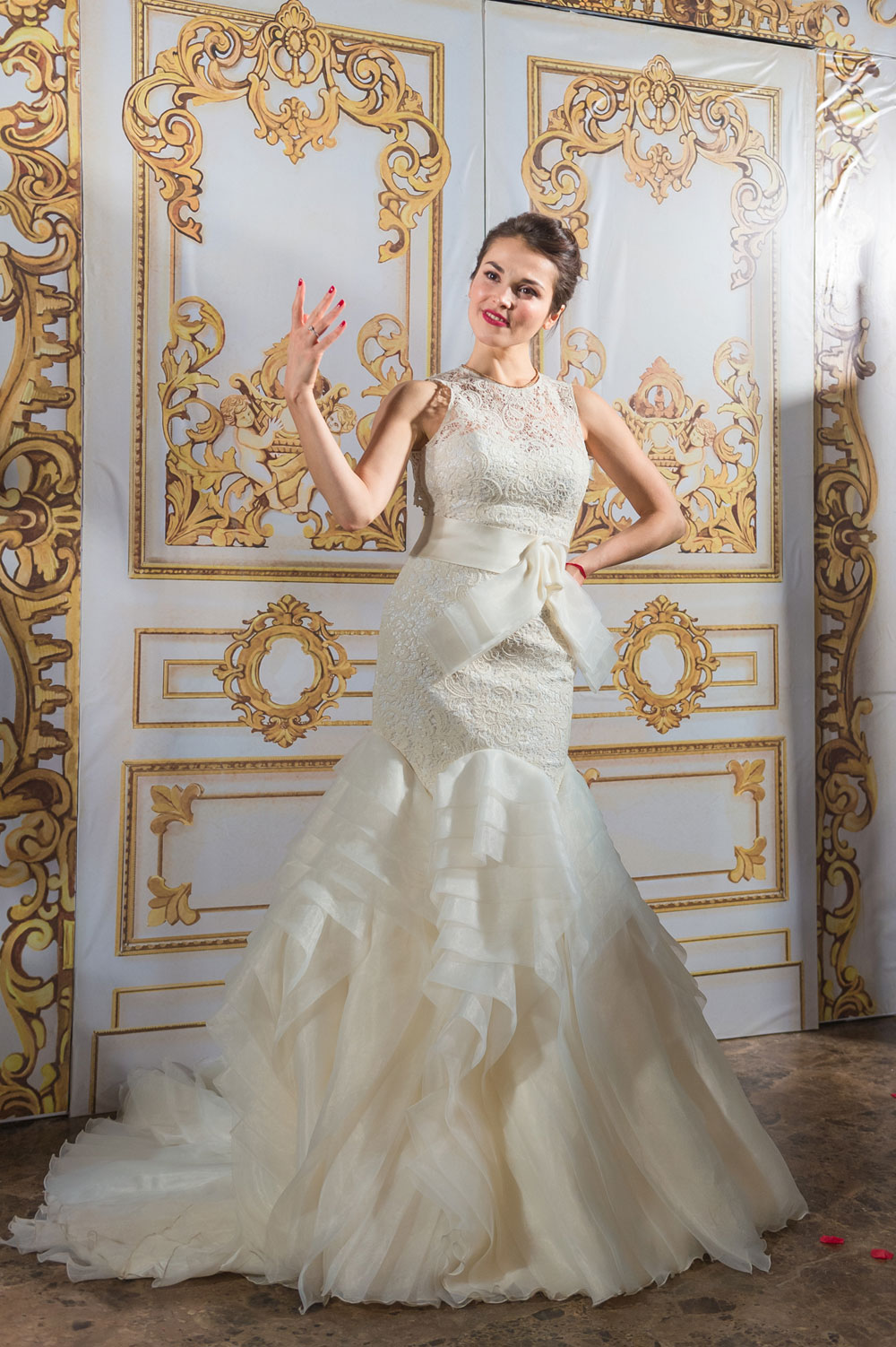 Sati Kazanova in a wedding gown by Vanilla.